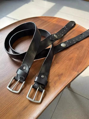 Cowboybälte i Svart Äkta Läder med Silverdetaljer
