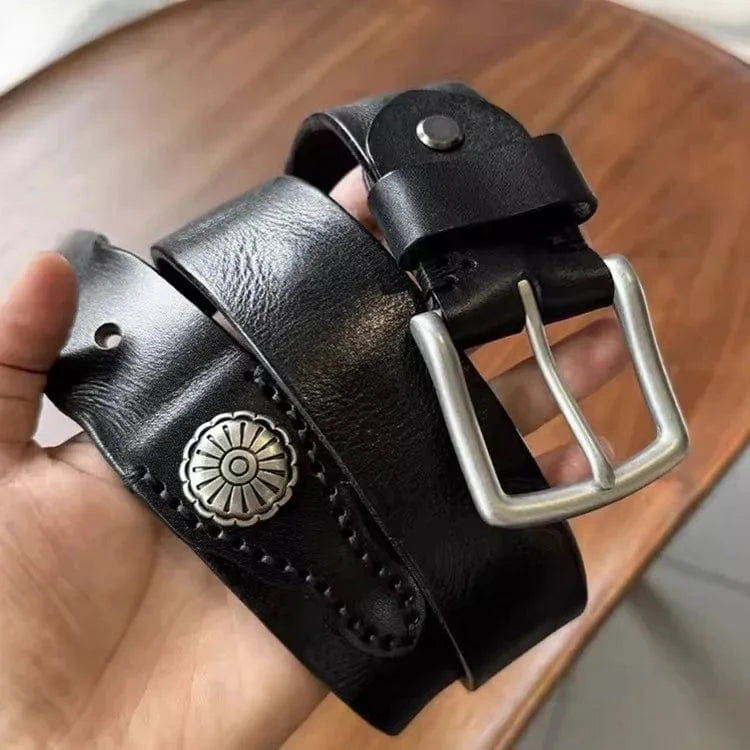 Cowboybälte i Svart Äkta Läder med Silverdetaljer