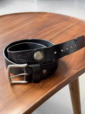 Cowboybälte i Svart Äkta Läder med Silverdetaljer