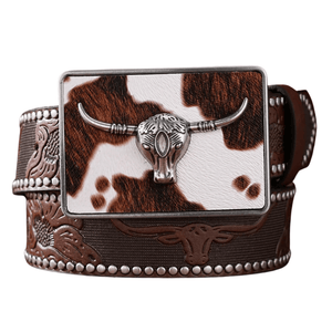 Cowboybälte kohudsmönstrat rektangelspänne Brun silver 2 / 120cm