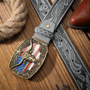 Cowboybälte med amerikansk flagga och Tjurspänne