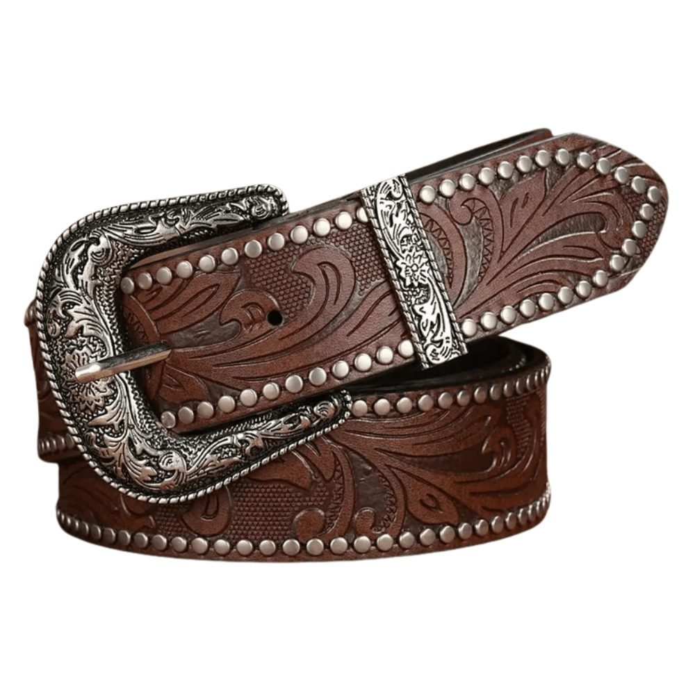 Cowboybälte med Antiksilver Spänne Mörkbrun / 120cm