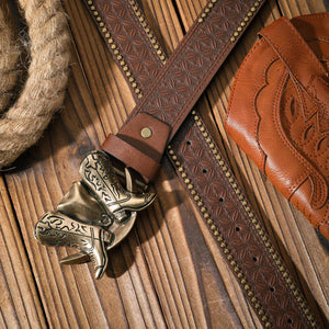 Cowboybälte med boots och hattspänne Mörkbrun / 120cm