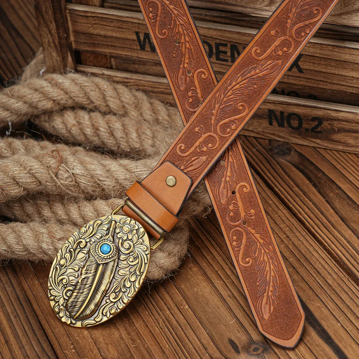 Cowboybälte med fjädermotiv