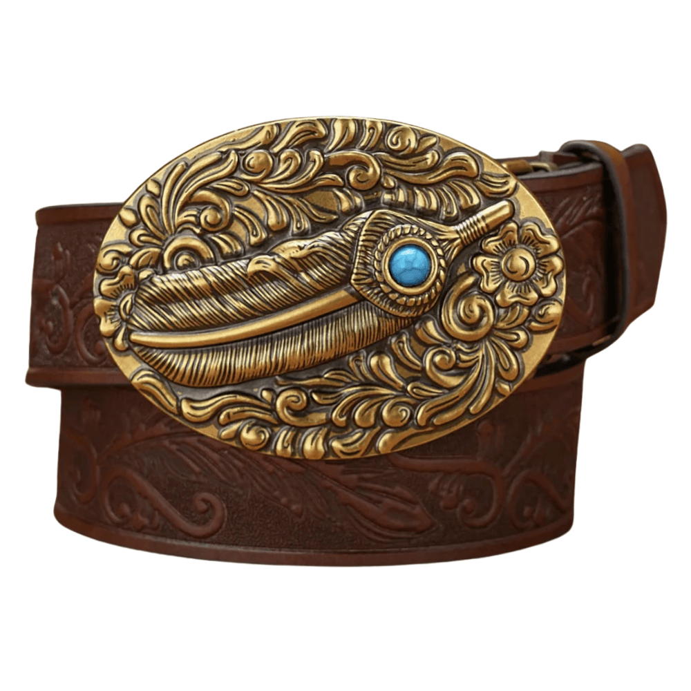 Cowboybälte med fjädermotiv Mörkbrun / 120cm