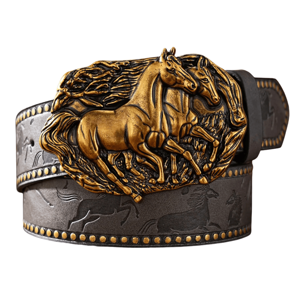 Cowboybälte med gyllene hästspänne Grå / 120cm