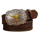 Cowboybälte med gyllene tjurhuvud Mörkbrun / 120cm