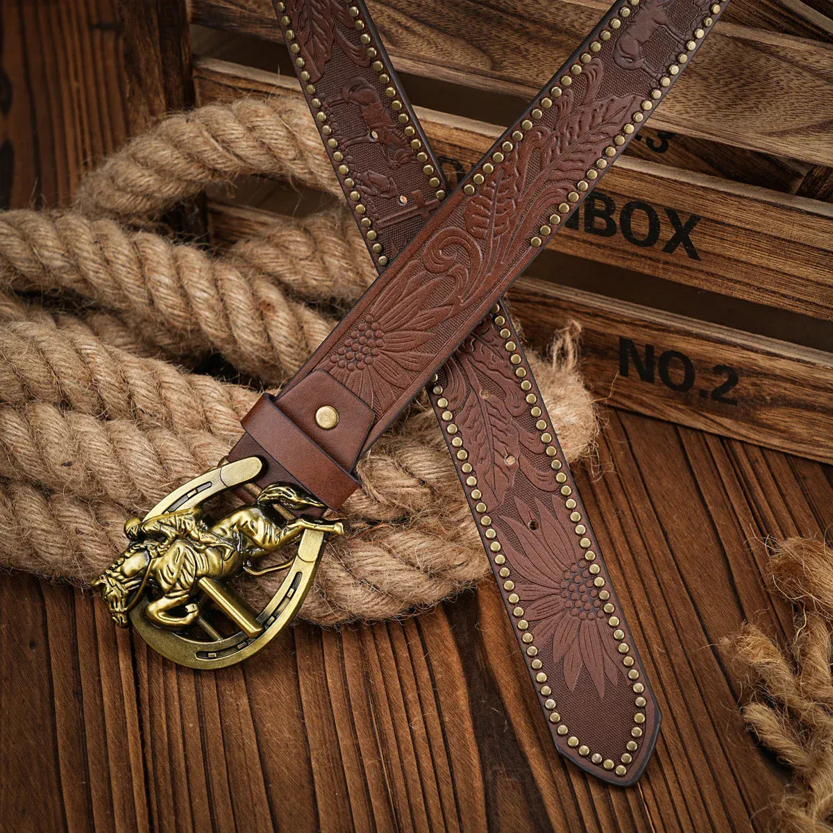 Cowboybälte med häst och hästsko­spänne