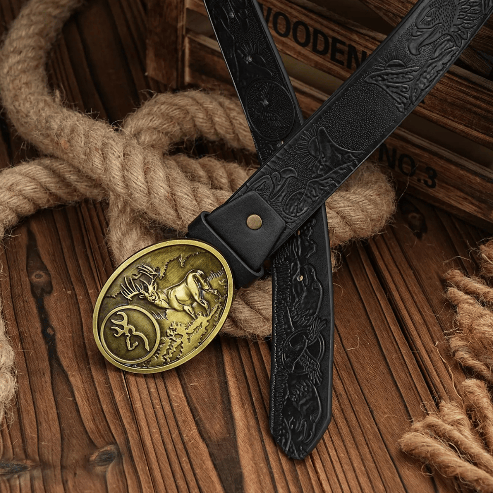 Cowboybälte med hjortspänne i mässingsfärg