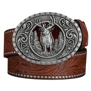 Cowboybälte med hjortspänne Silver Brun / 120cm