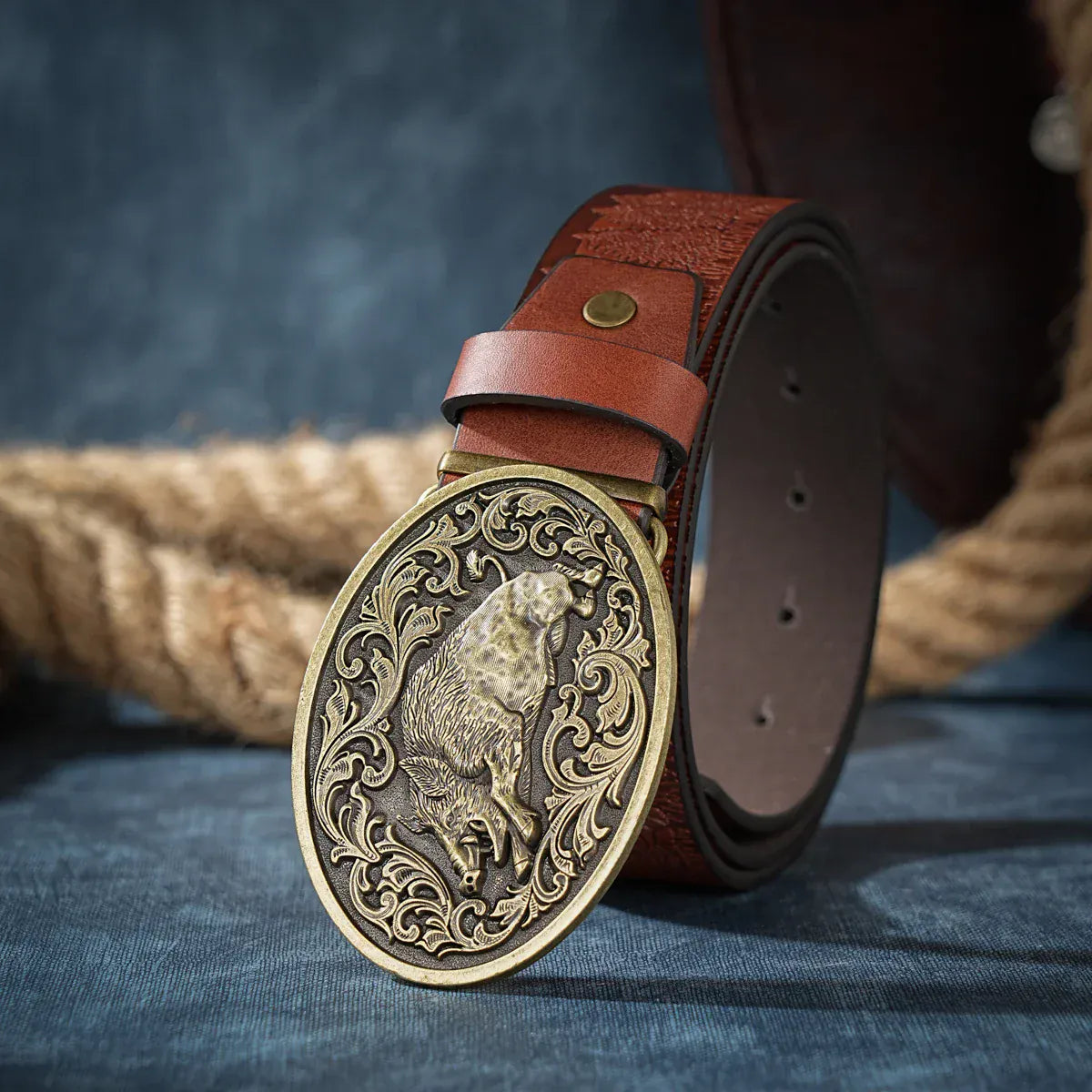 Cowboybälte med vildsvinsspänne