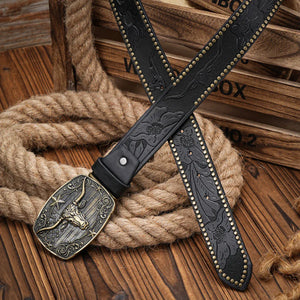 Cowboybälte med vintage longhornsspänne