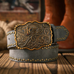 Cowboybälte med vintage spänne Svart Guld / 120cm