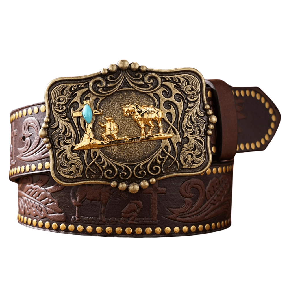 Cowboybälte med westernspänne Mörkbrun / 120cm