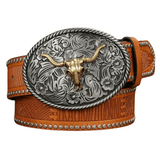 Cowboybälte ovalt longhornspänne Brun / 120cm
