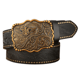 Cowboybälte präglad gravyr Guld Svart / 120cm