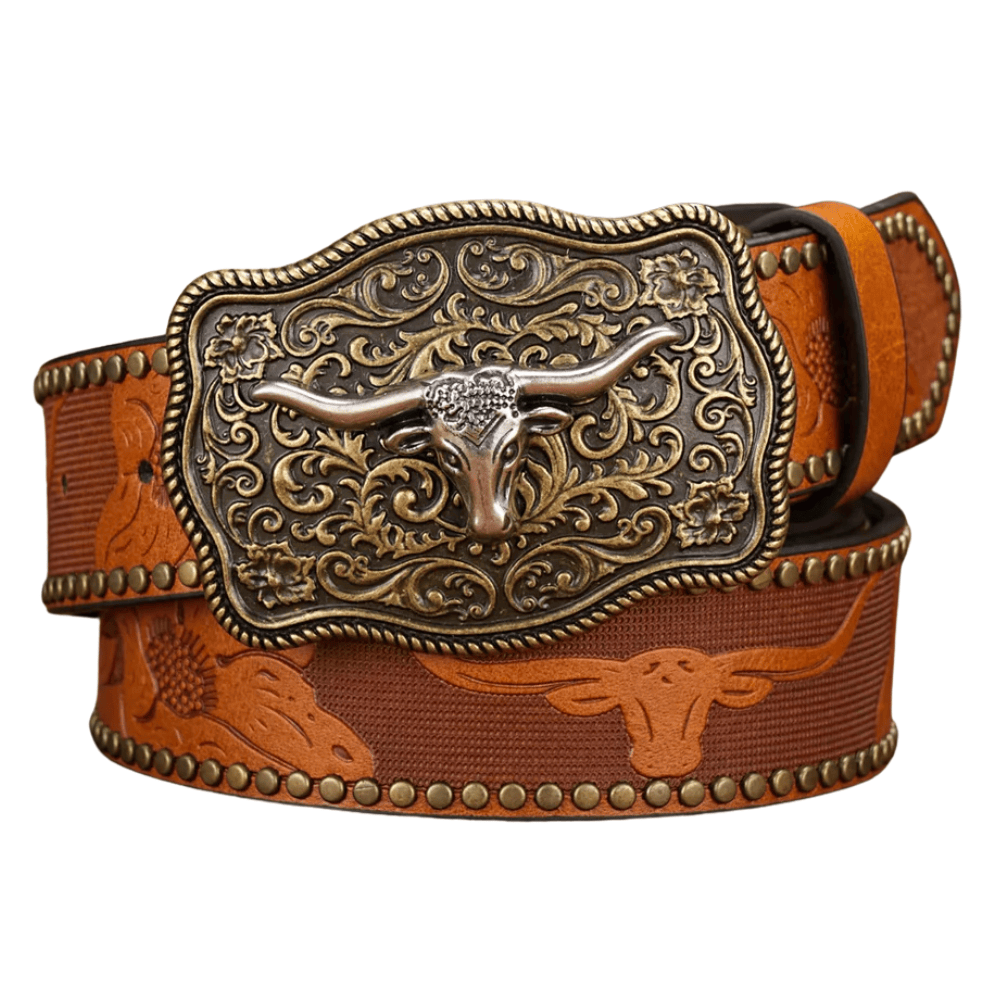 Cowboybältet med graverat longhornsspänne Brun / 120cm