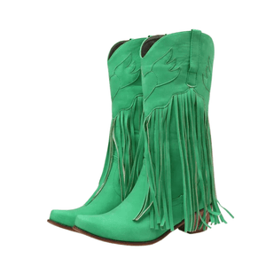 Cowboyboots dam med fransar i retrostil av mjukt läder