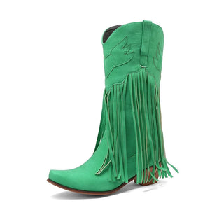 Cowboyboots dam med fransar i retrostil av mjukt läder Grön / 34