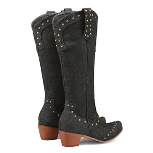 Cowboyboots Denim med Nitar och Blockklack