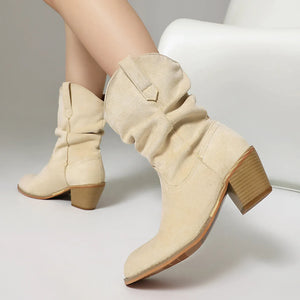Cowboyboots i mjuk mocka med rynkad skaftdesign
