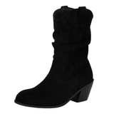 Cowboyboots i mjuk mocka med rynkad skaftdesign Svart / 35