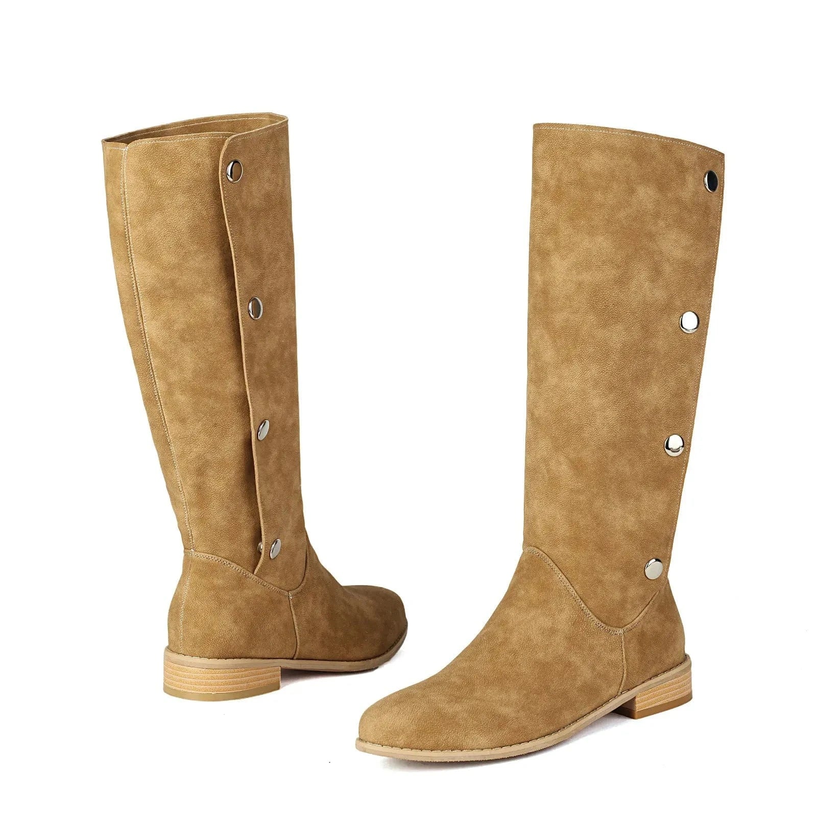Cowboyboots i mockalook med knappar och bred skaftöppning