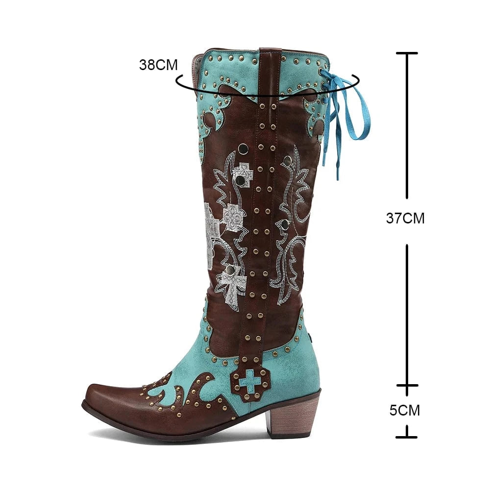 Cowboyboots i turkos och brunt