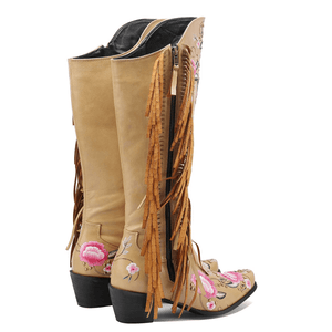 Cowboyboots med blombroderi och fransar