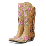 Cowboyboots med blombroderi och fransar Beige / 35