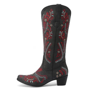 Cowboyboots med broderad design och blockklack