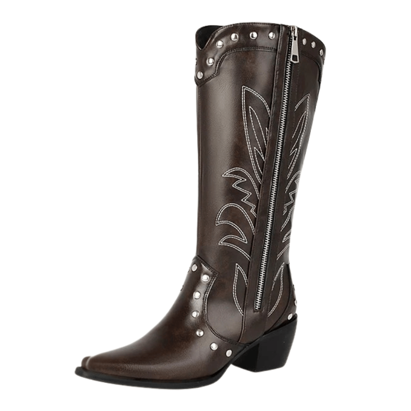 Cowboyboots med broderad design och chunky klack Brun / 35