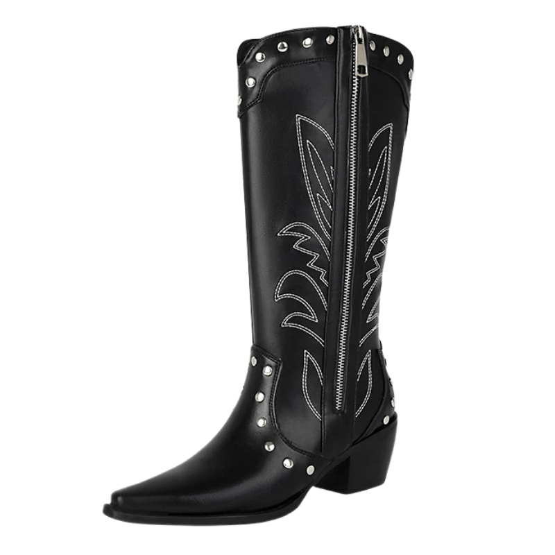 Cowboyboots med broderad design och chunky klack Svart / 35