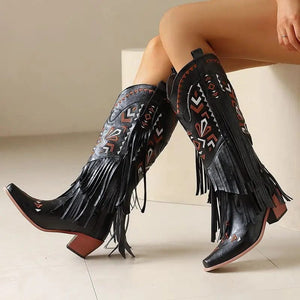 Cowboyboots med broderad design och eleganta fransar
