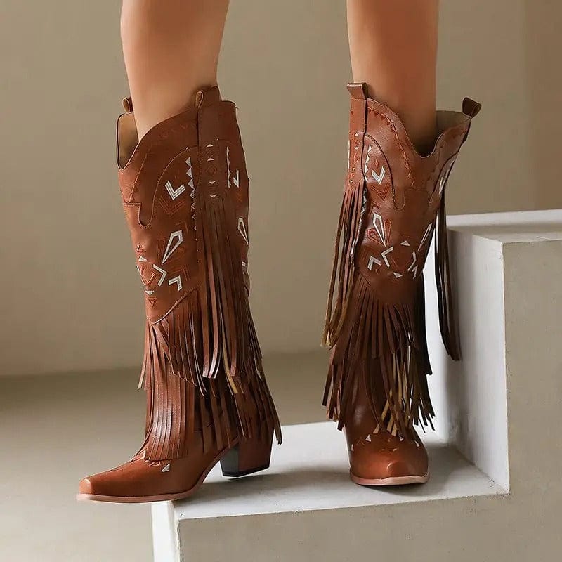 Cowboyboots med broderad design och eleganta fransar