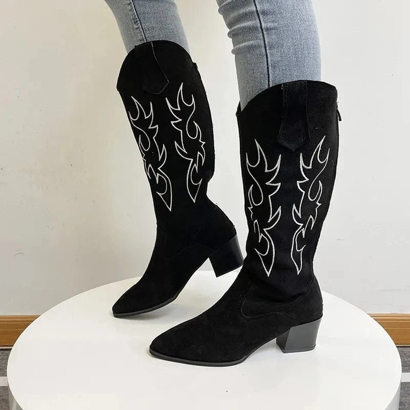 Cowboyboots med broderad sammet