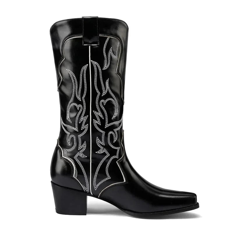 Cowboyboots med broderad westernstil i lyxigt läderlook