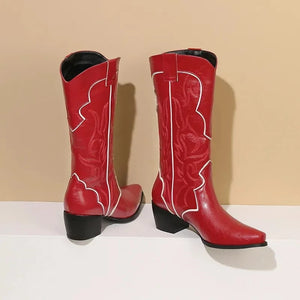 Cowboyboots med broderad westernstil i lyxigt läderlook