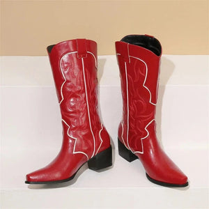 Cowboyboots med broderad westernstil i lyxigt läderlook