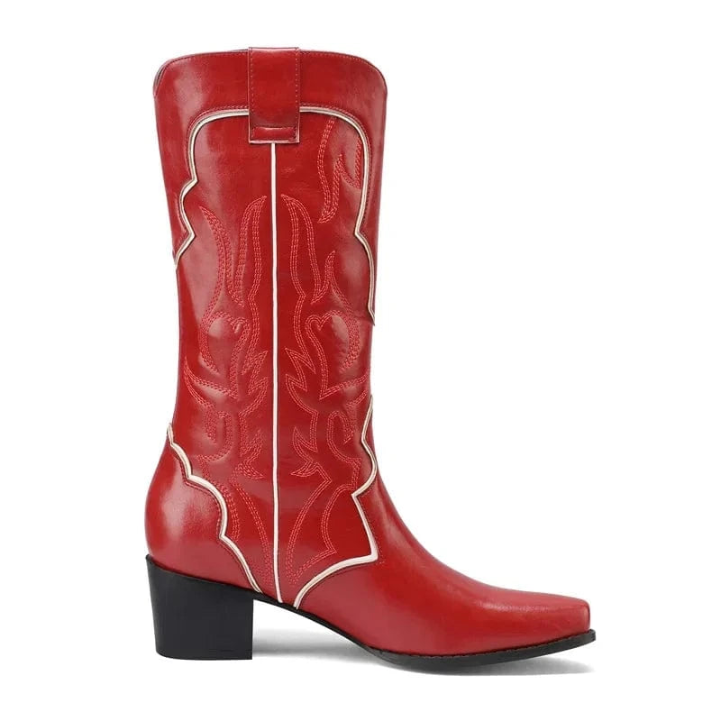 Cowboyboots med broderad westernstil i lyxigt läderlook