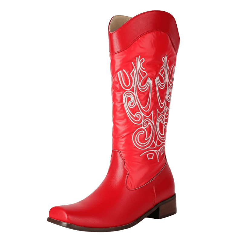 Cowboyboots med elegant broderi och glansig yta Röd / 35