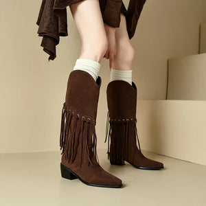 Cowboyboots med fransar i mjuk mockalook