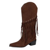 Cowboyboots med fransar i mjuk mockalook Brun / 35