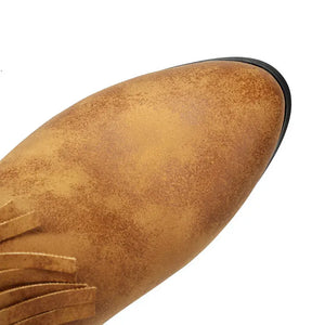 Cowboyboots med fransar och blockklack