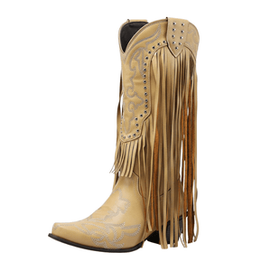 Cowboyboots med fransar och broderi i västernstil Beige / 35