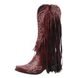Cowboyboots med fransar och broderi i västernstil Vinröd / 35