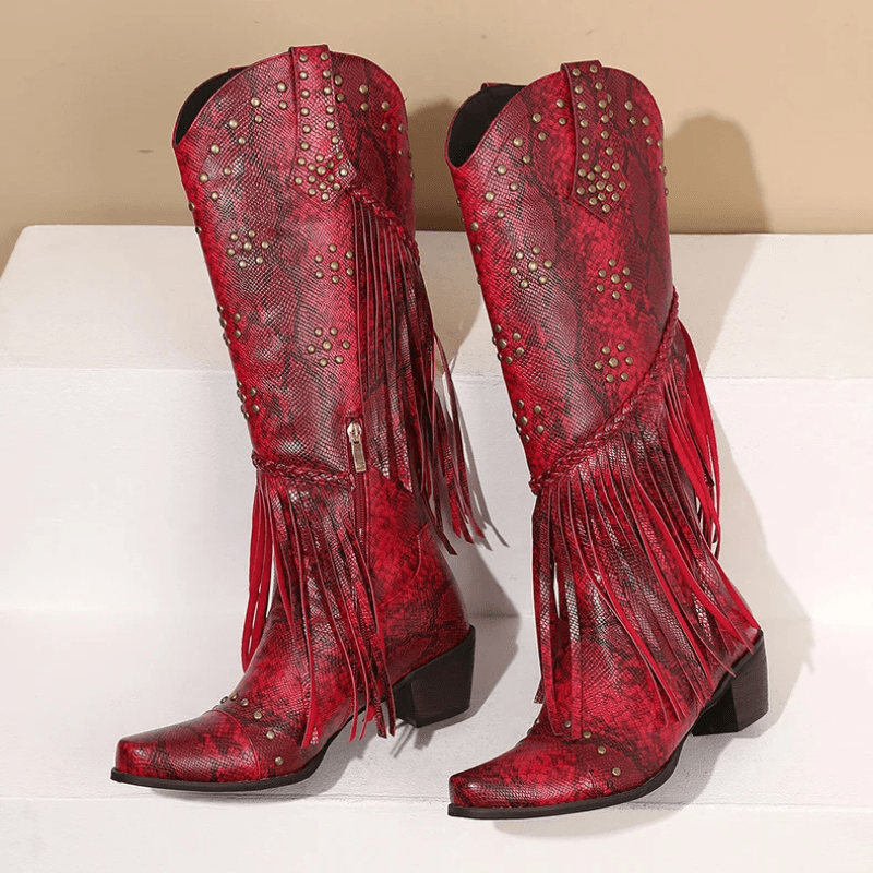 Cowboyboots med Fransar och Präglad Läderlook