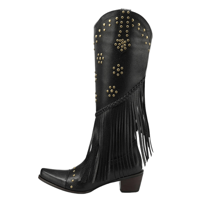 Cowboyboots med Fransar och Präglad Läderlook