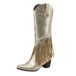 Cowboyboots med Fransar och Präglad Läderlook Guld / 35