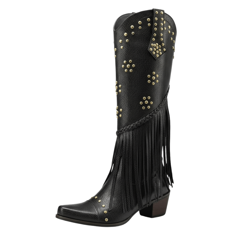 Cowboyboots med Fransar och Präglad Läderlook Svart / 35